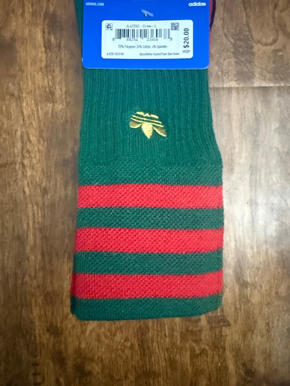 adidas Black Crew Socks with Red, White & Green Stripes - Picture 7 of 14
